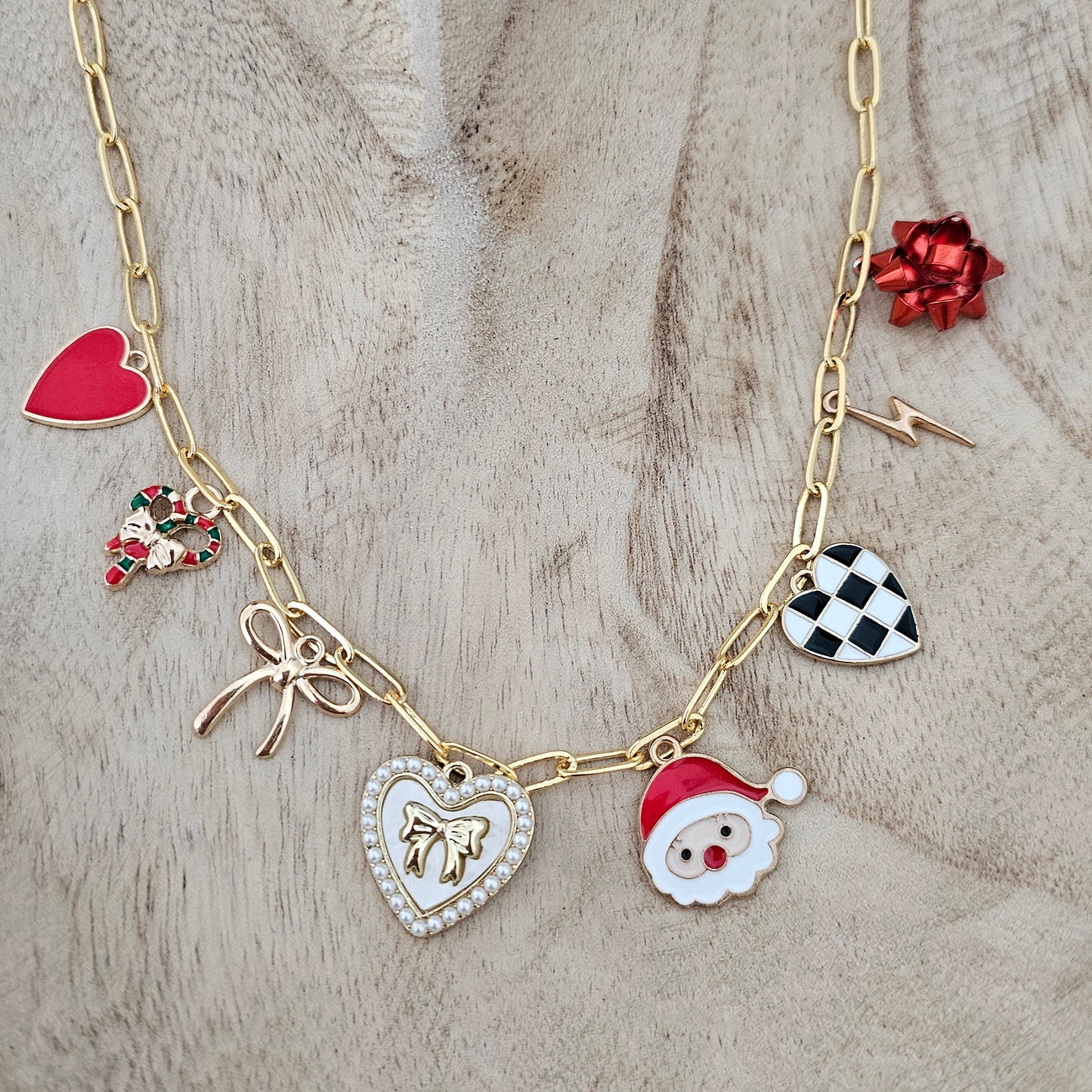 Christmas Charm Necklace with Santa Candy Cane Custom Charm Necklace