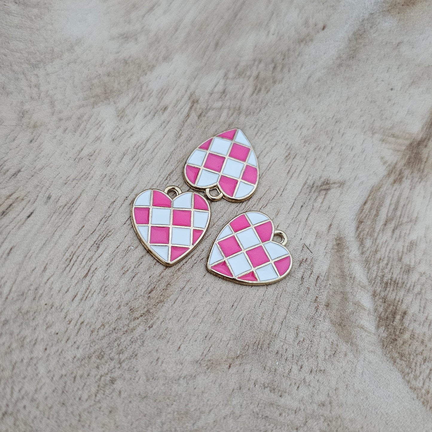 Custom Charm Checkered Heart Pink Custom Charm Necklace