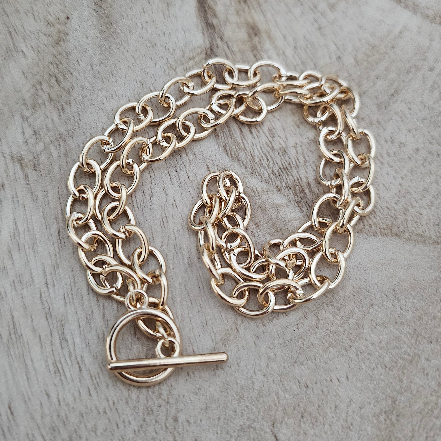 Gold Chunky Link Chain Custom Charm Necklace Close Up