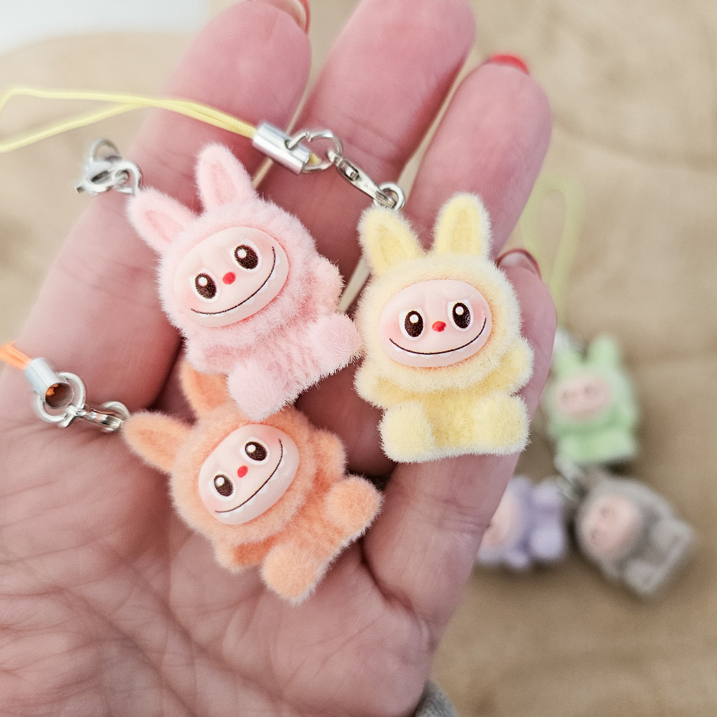 Fuzzy Labubu Keychain – Pastel Plush Bag Charm for Tween & Teen Girls | Kawaii Accessories, Cute Gift, Stocking Stuffer