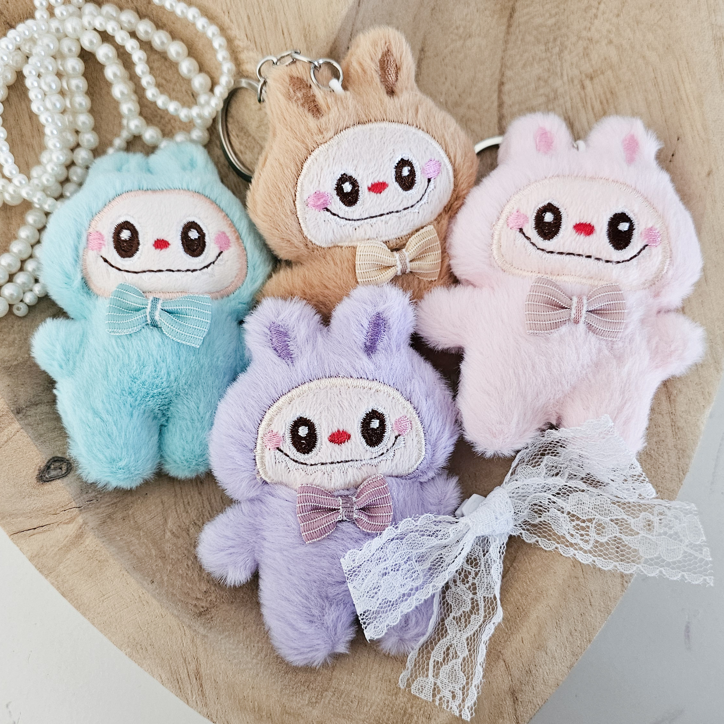 Plush Labubu Keychain – Pastel Plush Bag Charm for Tween & Teen Girls | Kawaii Accessories, Cute Gift, Stocking Stuffer
