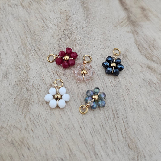 Beaded Flower Gold Charm Red Pink Blue White Black Custom Charm Necklace