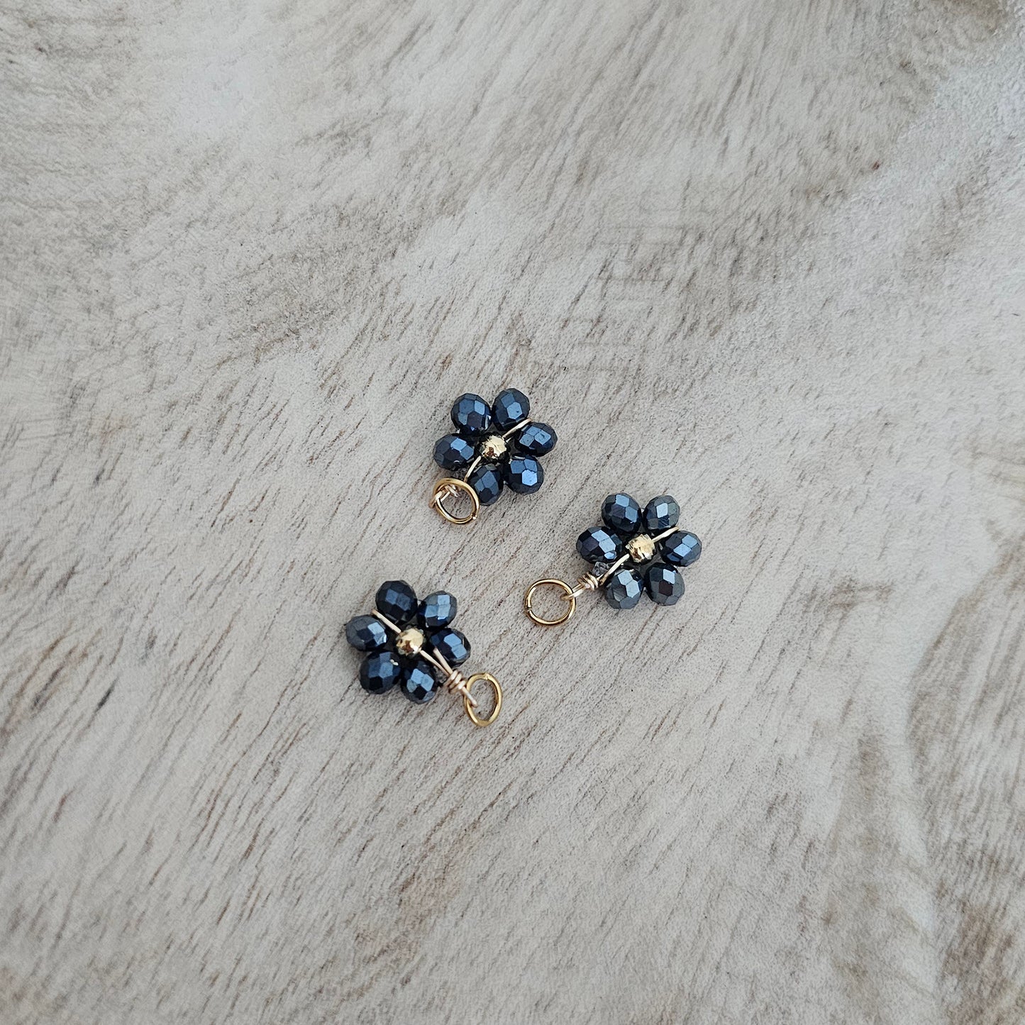Black Bead Flower Charm Custom Charm Necklace