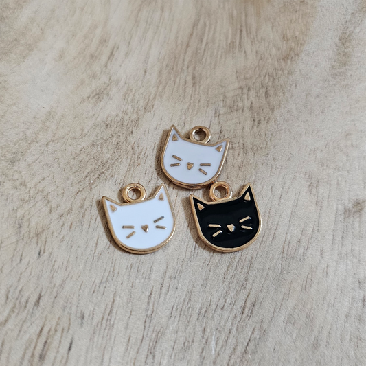 Cat Face Black or White Gold Charm Custom Charm Necklace