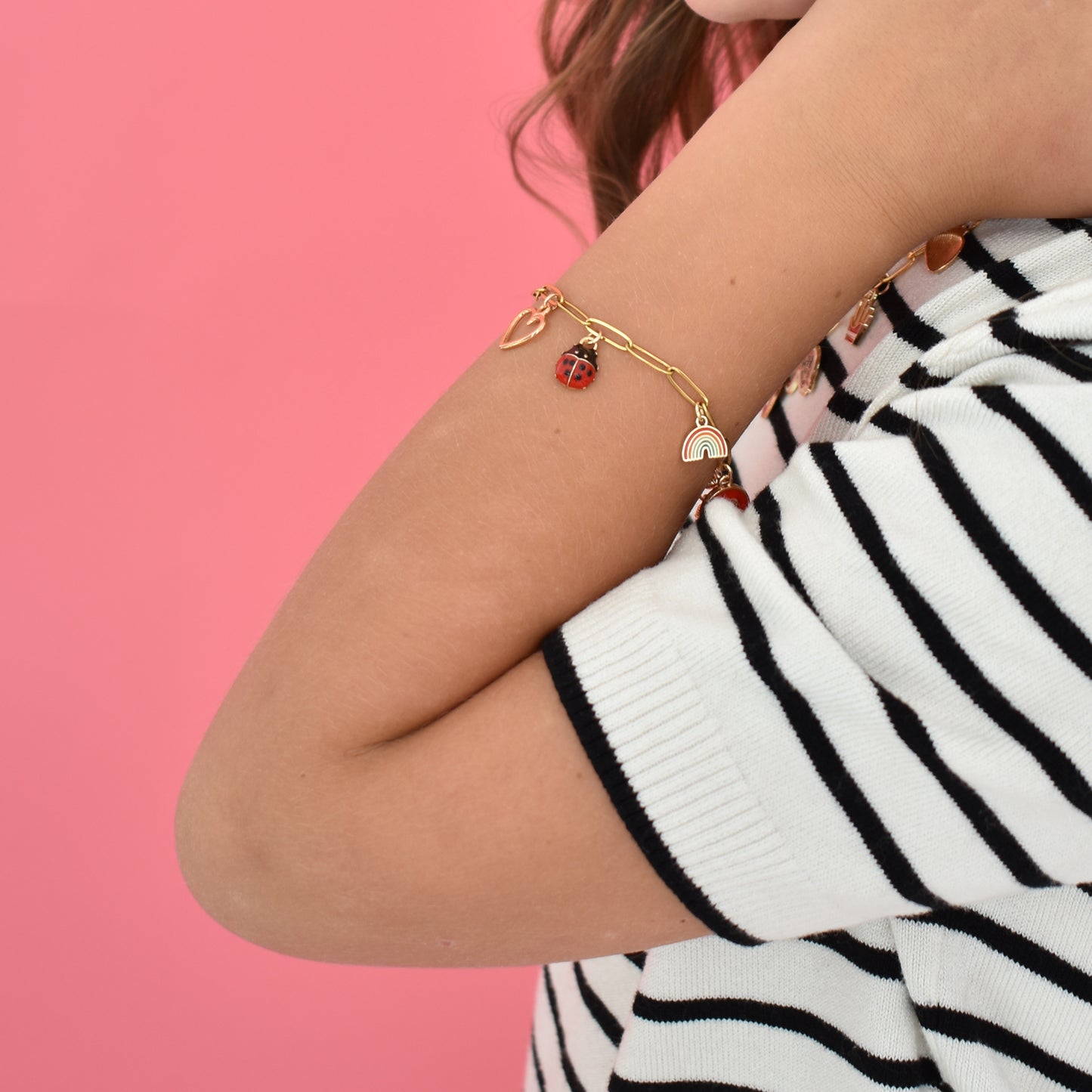 Custom Charm Bracelet Gold Lady Bug Custom Charm Necklace