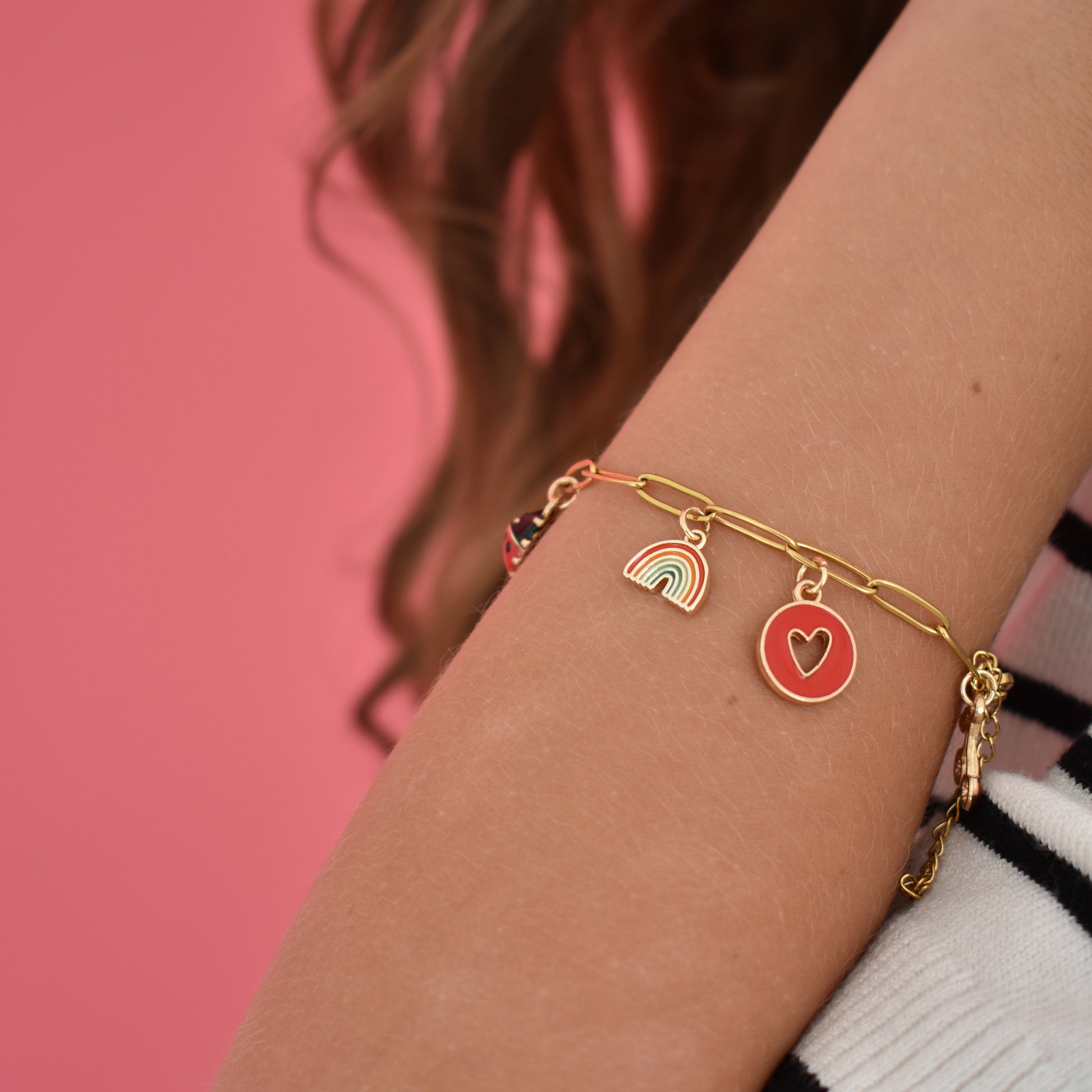 Custom Charm Bracelet Gold Red Heart