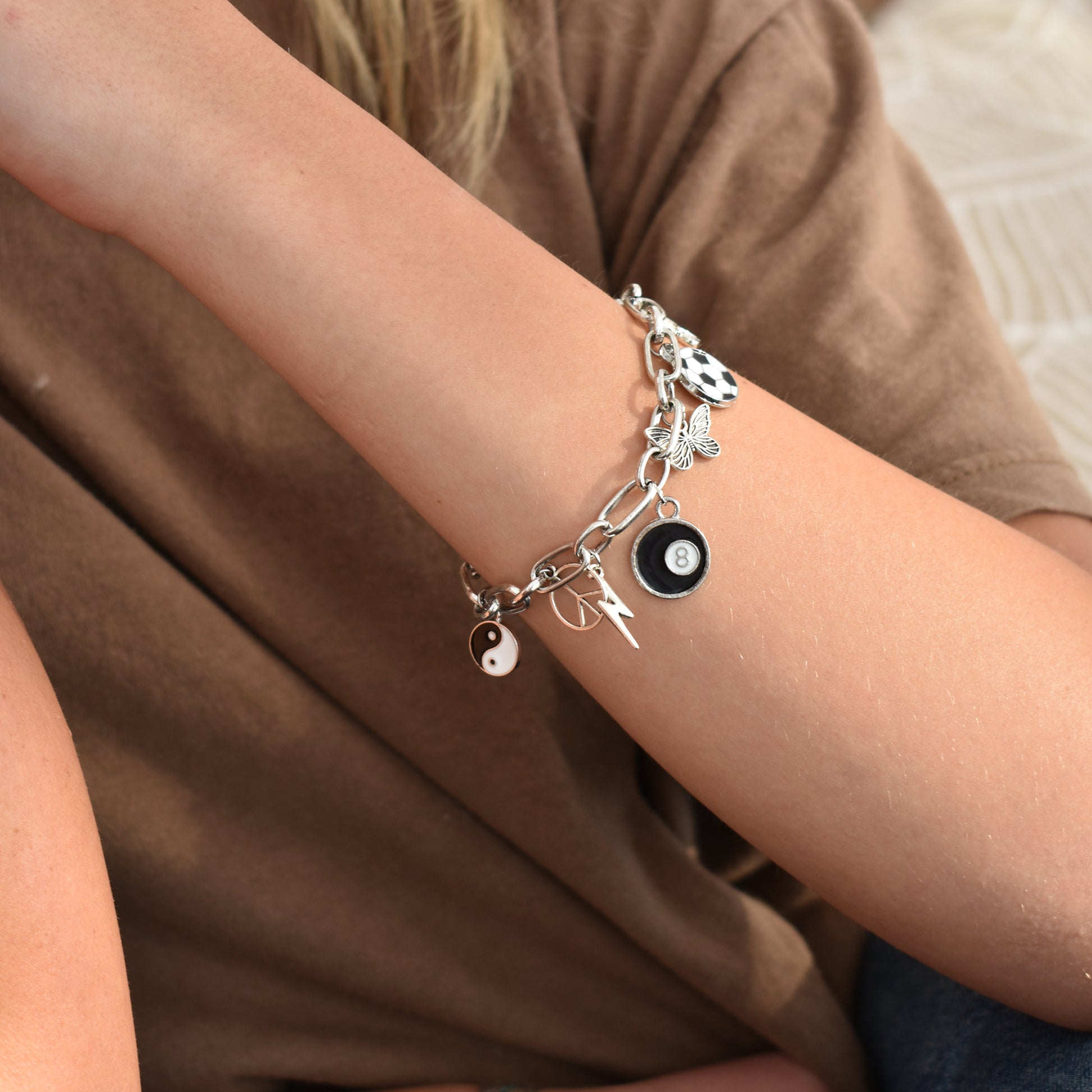 Custom Charm Bracelet Silver Lightening Bolt