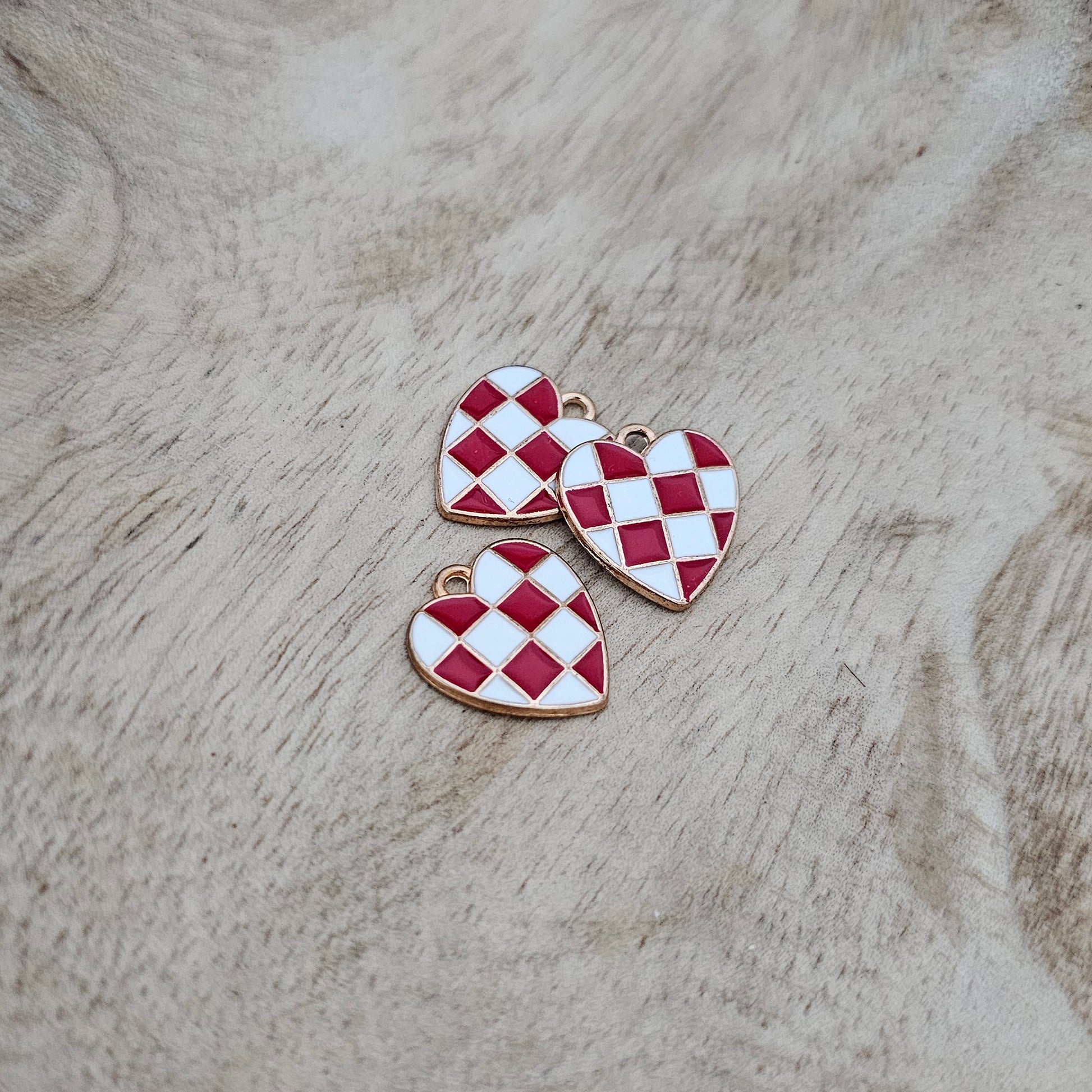 Custom Charm Checkered Heart Red Custom Charm Necklace