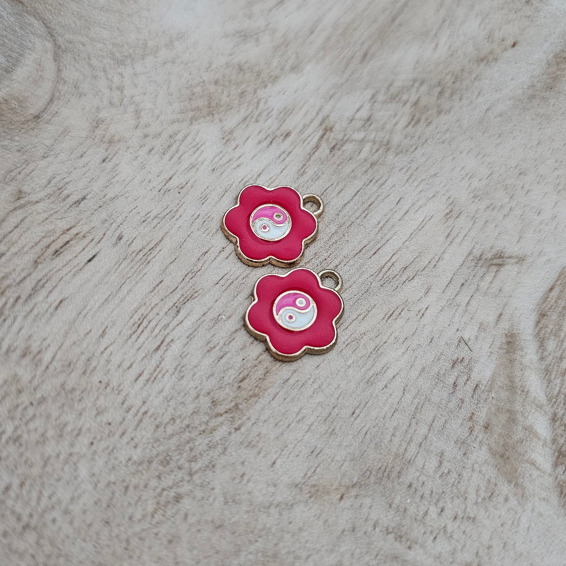 Custom Charm Flower Ying Yang Red Custom Charm Necklace