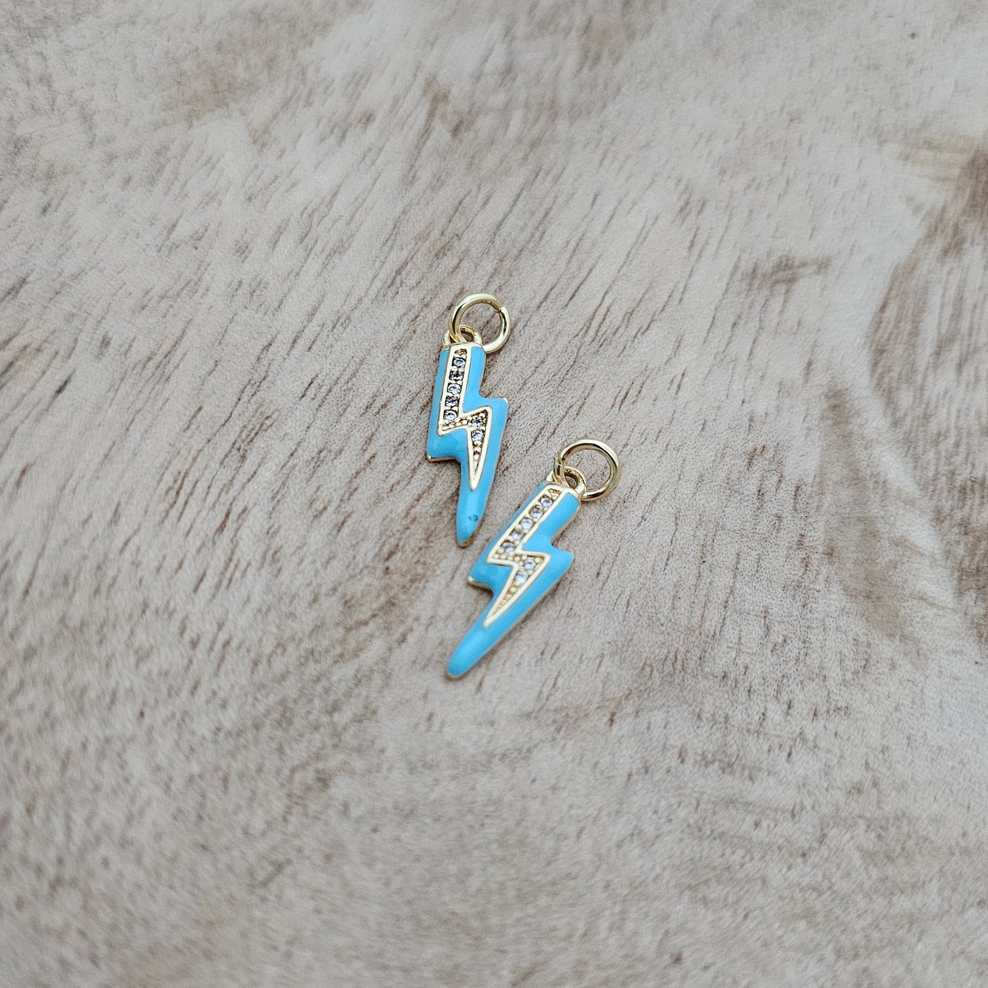 Custom Charm Gem Lightening Bolt Aqua Custom Charm Necklace