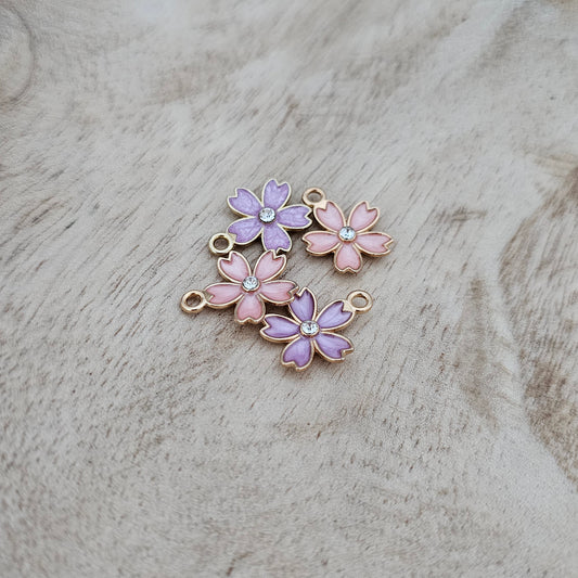 Custom Charm Heart Petal Flower Purple Mix Custom Charm Necklace