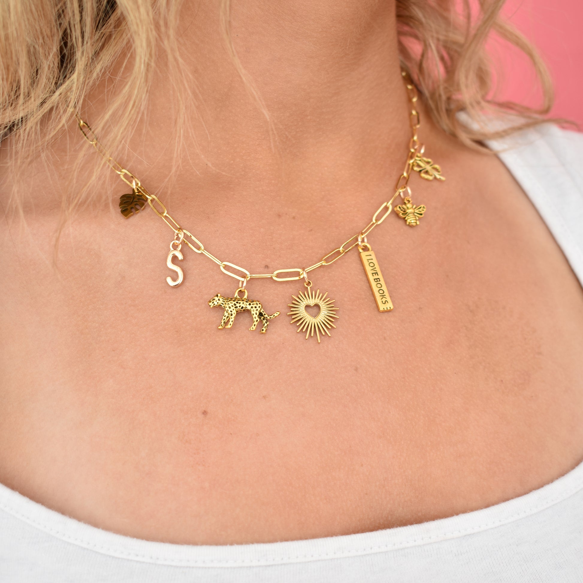 Custom Charm Necklace Gold Bee
