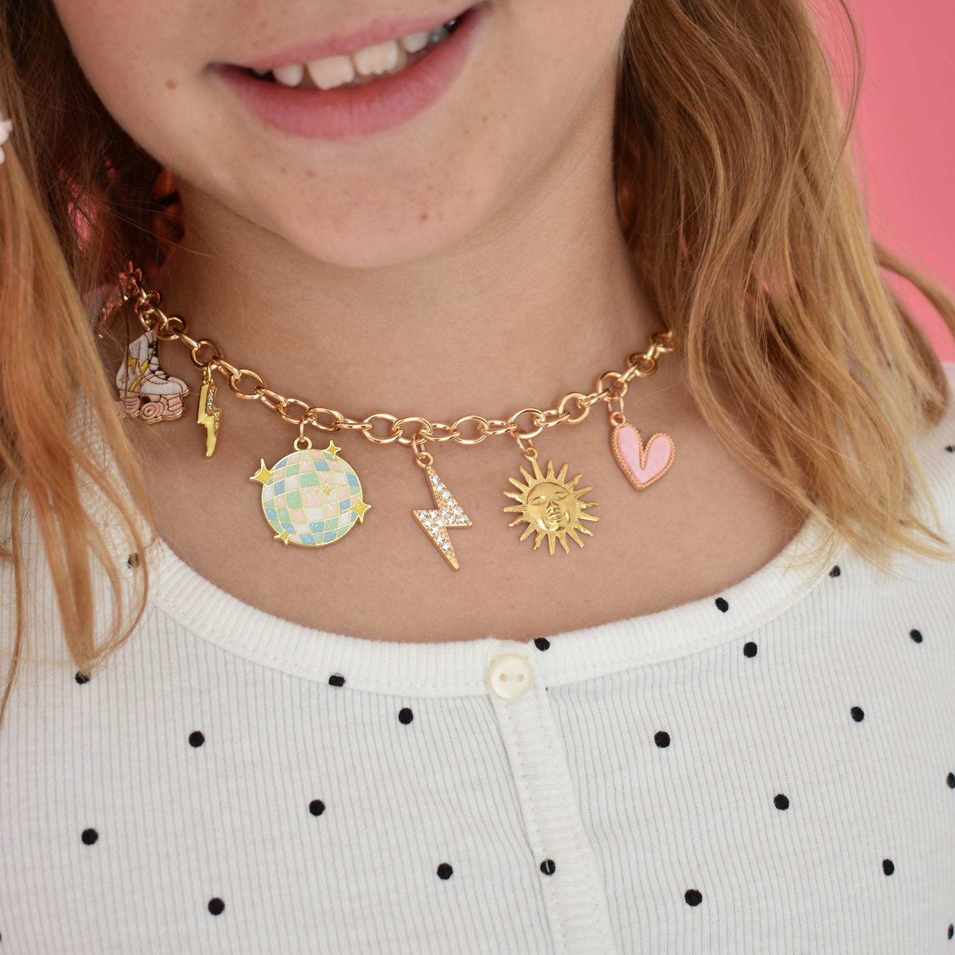 Custom Charm Necklace Gold Disco Ball