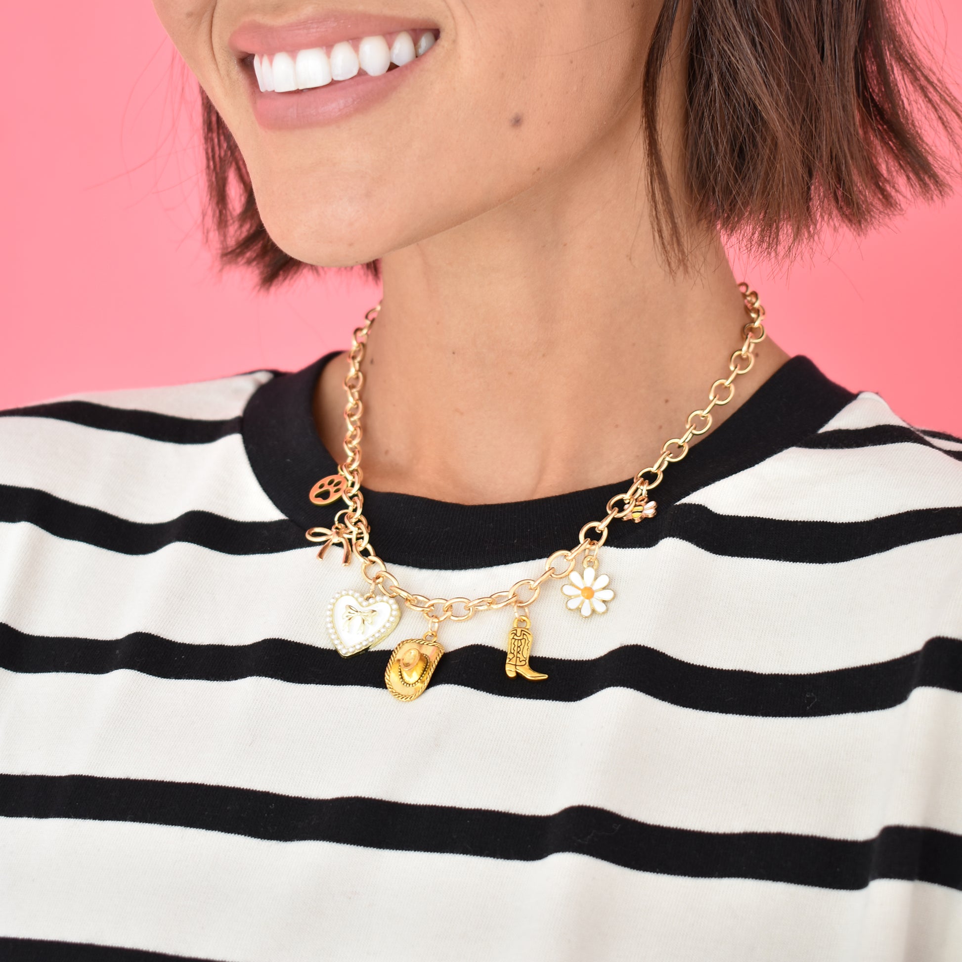 Custom Charm Necklace Gold Pearl Heart