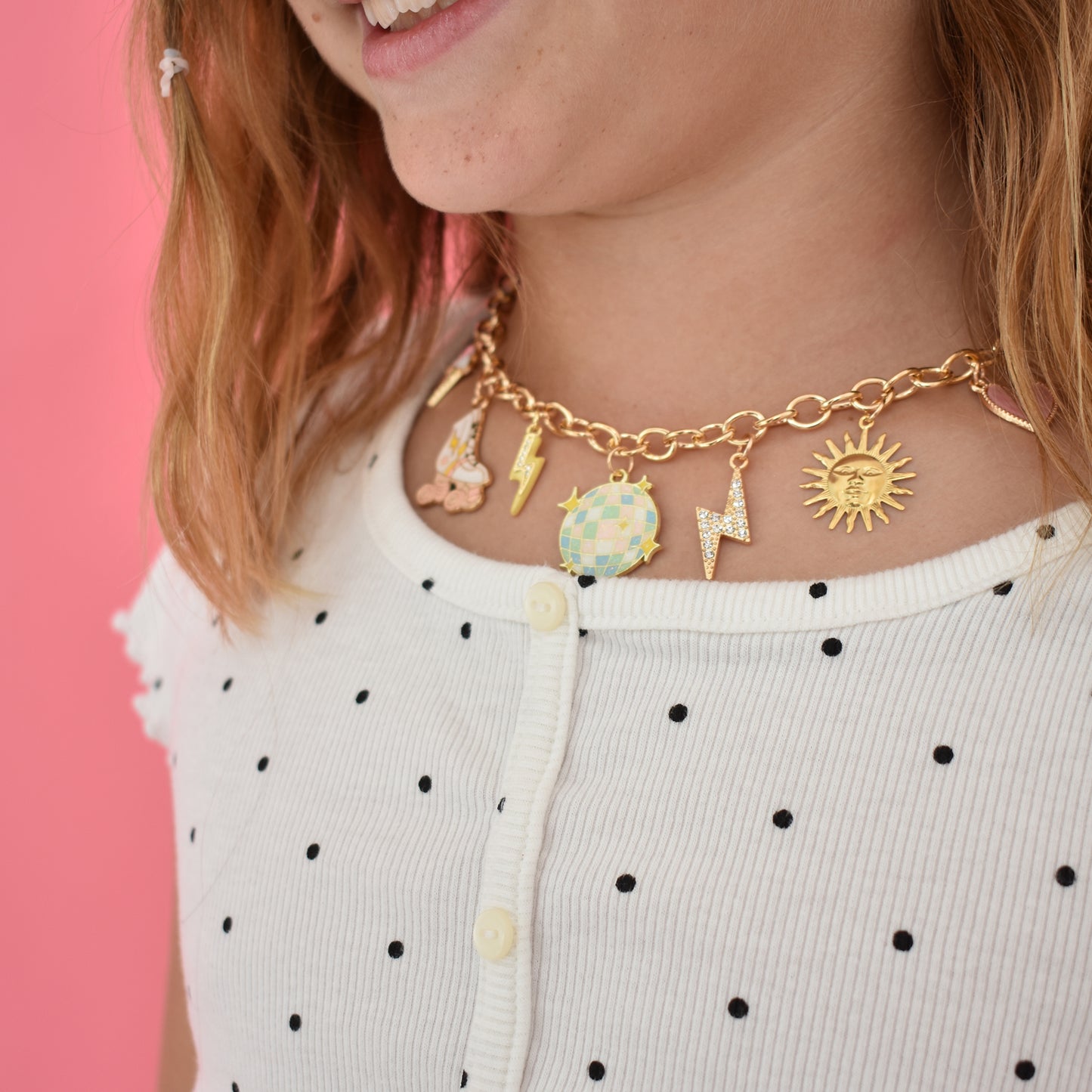 Custom Charm Necklace Gold Roller Skate
