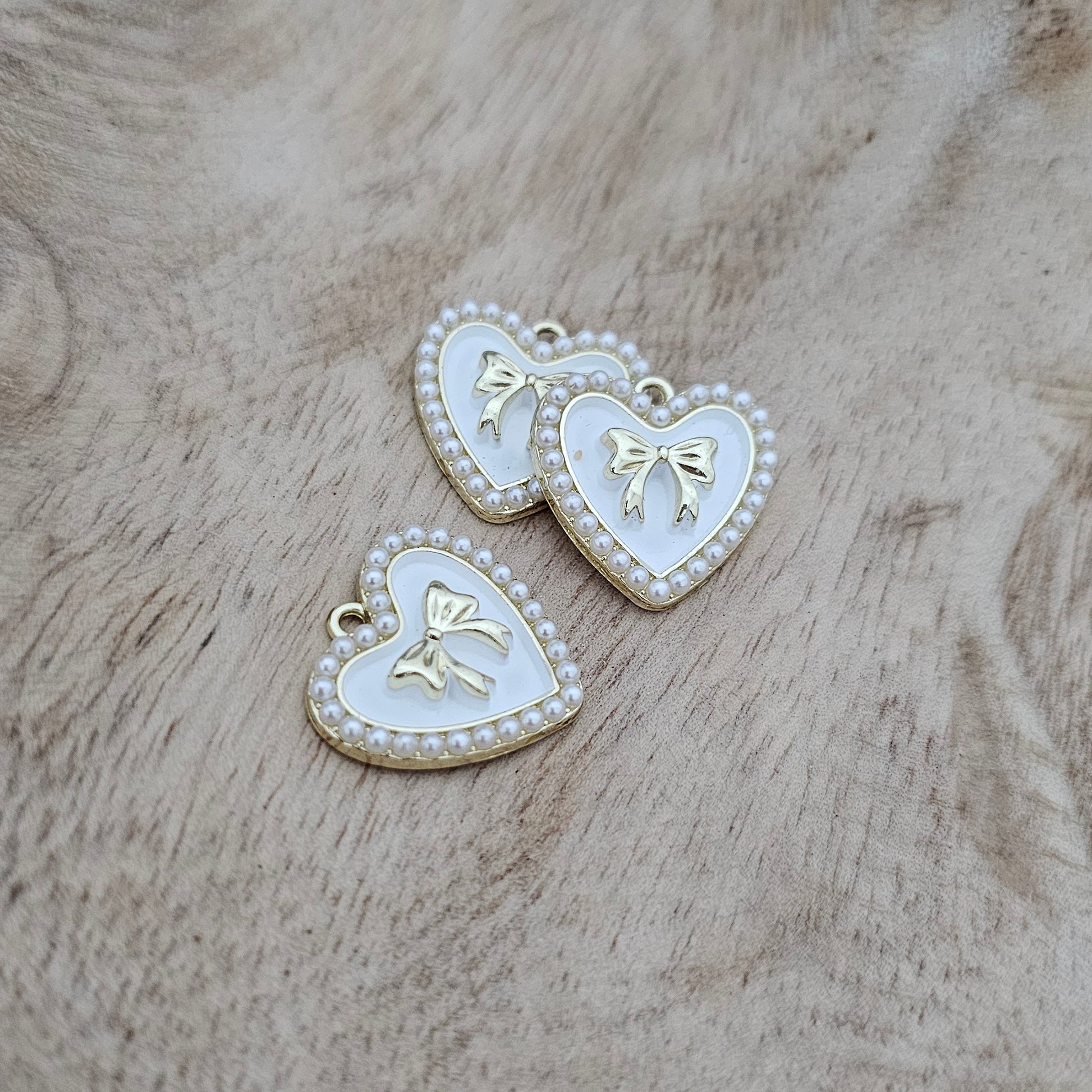 Custom Charm Pearl Heart Gold Bow Custom Charm Necklace