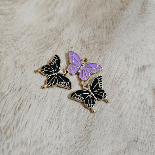 Purple Black Butterfly Gold Charm Custom Charm Necklace
