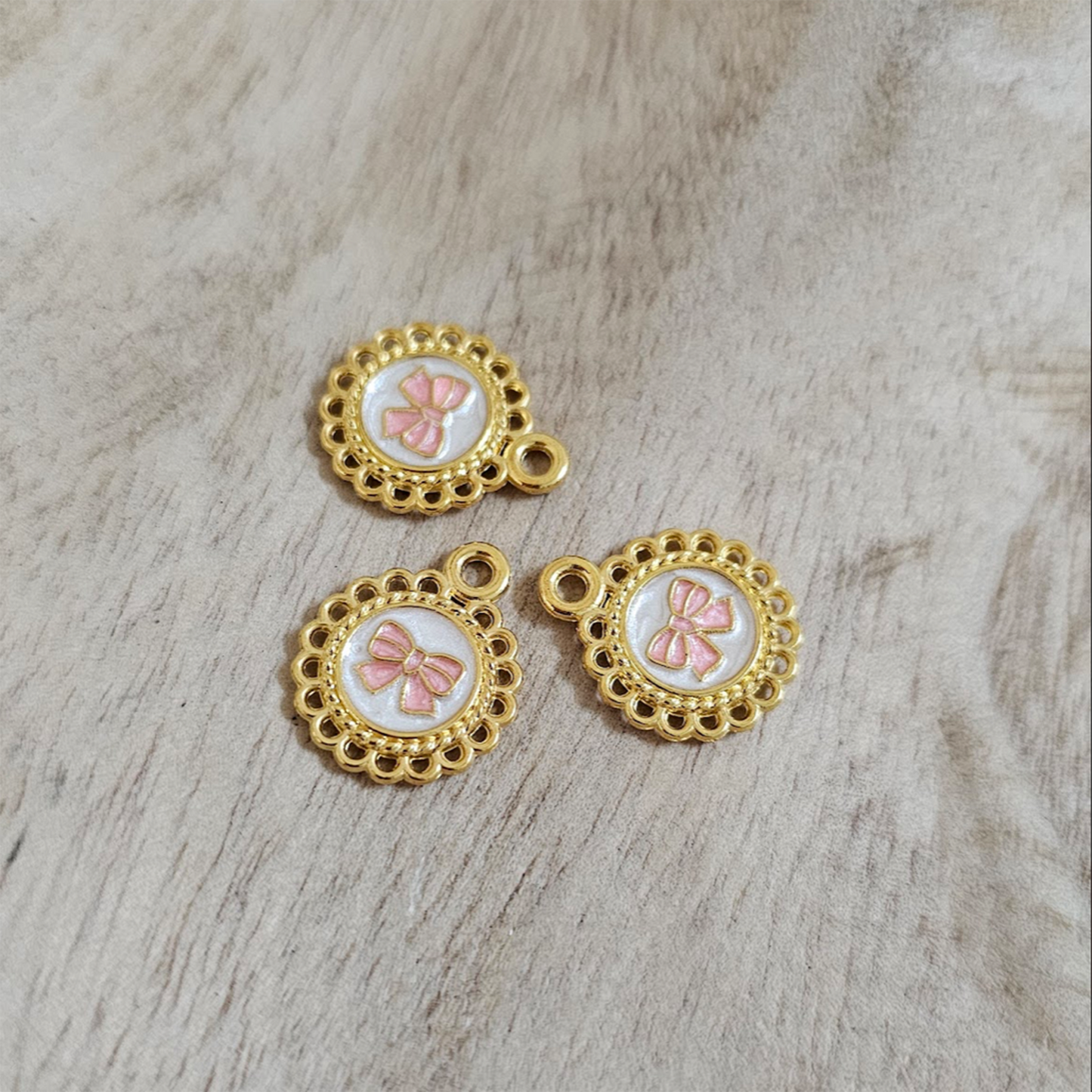 Pink Bow Doily Gold Charm Custom Charm Necklace