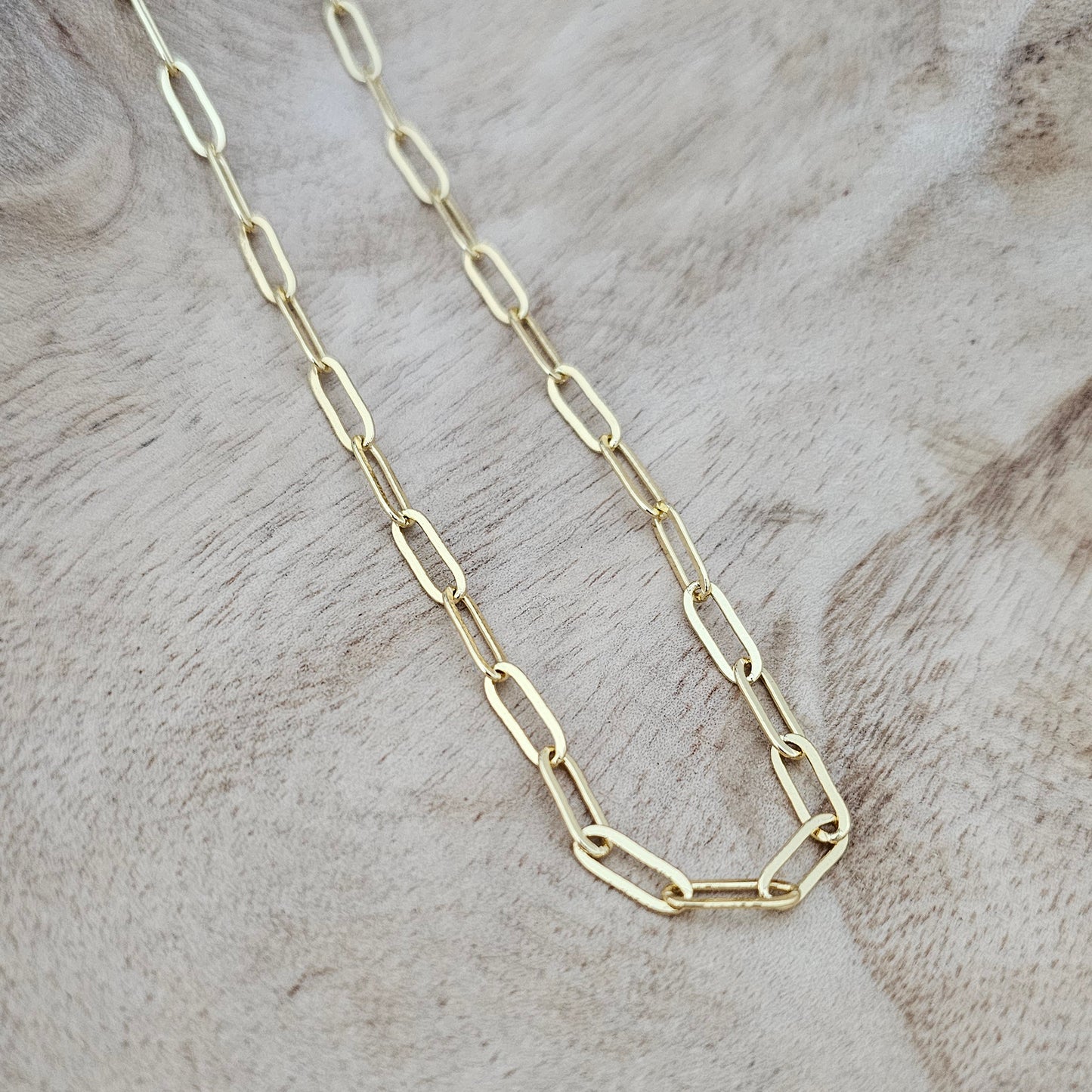 Gold Paperclip Chain Custom Charm Necklace Close Up