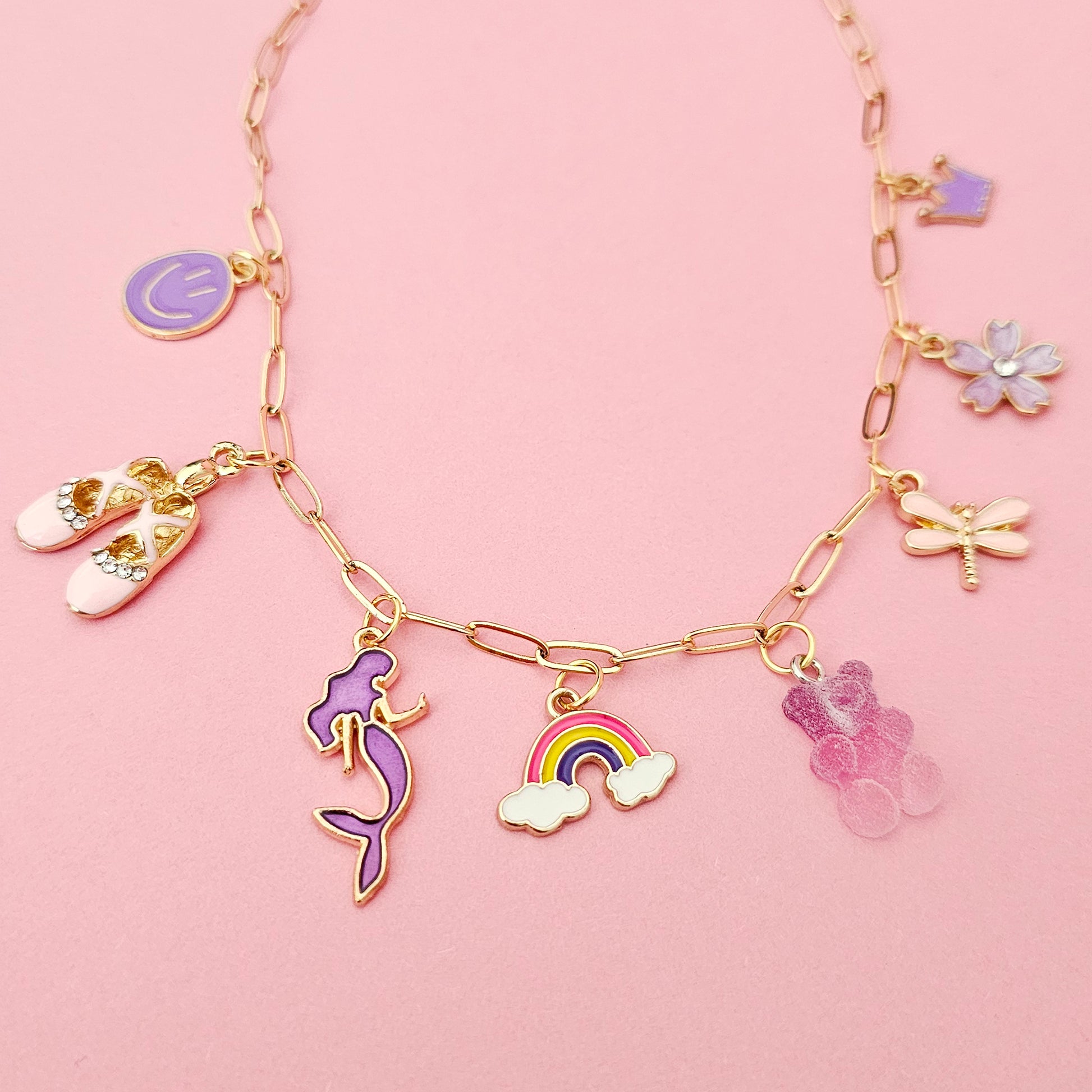 Gold Paperclip Custom Charm Necklace Girly Flower