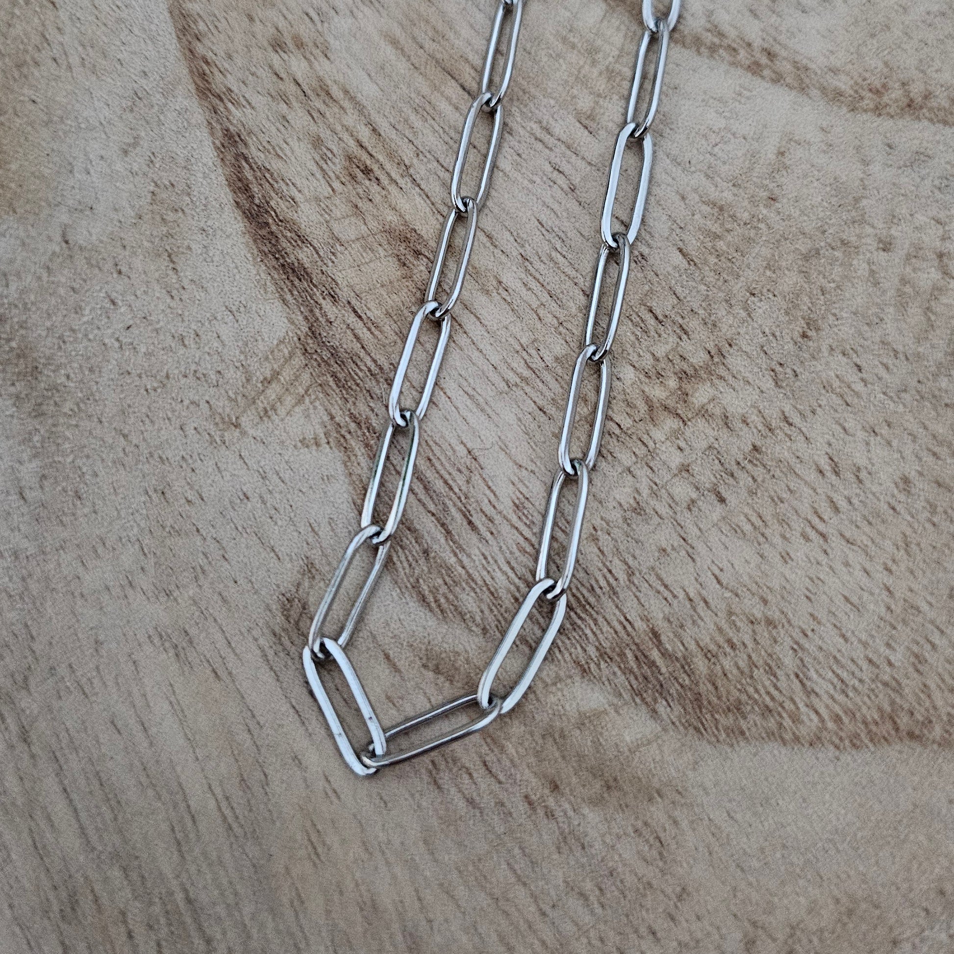 Large Silver Paperclip Chain Custom Charm Necklace Closeup