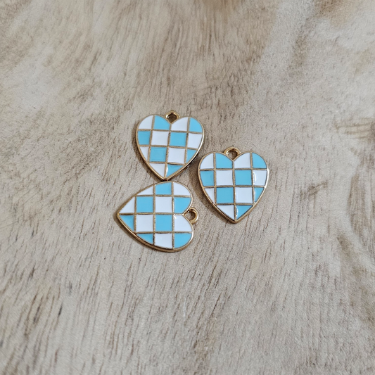 Light Blue Checkered Heart Charm Custom Charm Necklace