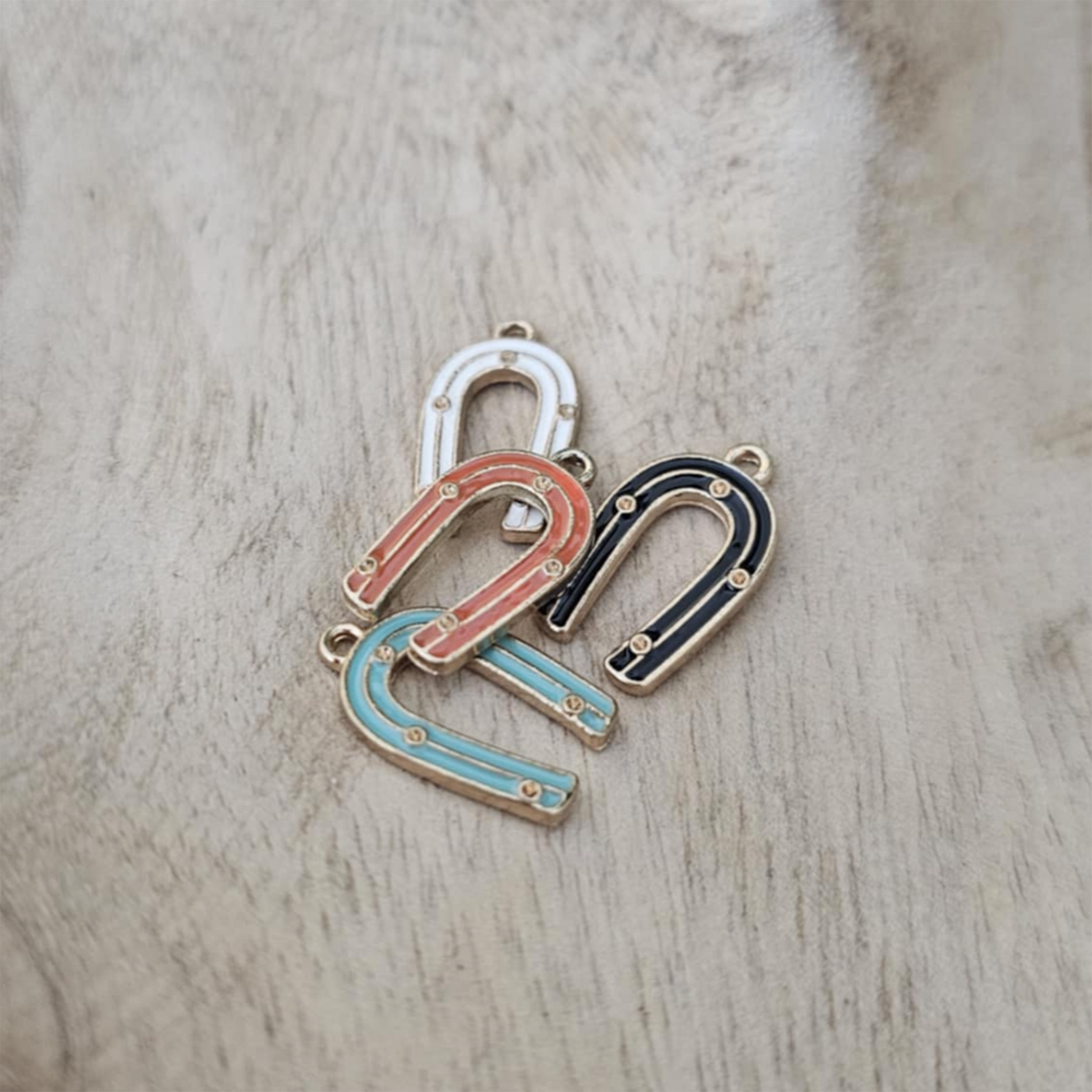 Long Horseshoe Gold Charm in Black Blue Orange and White Custom Charm Necklace