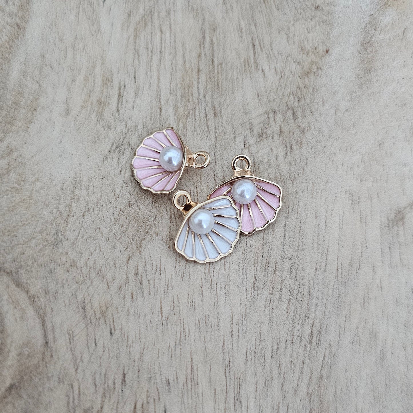 White and Pink Shell with Pearl Charm Custom Charm Necklace