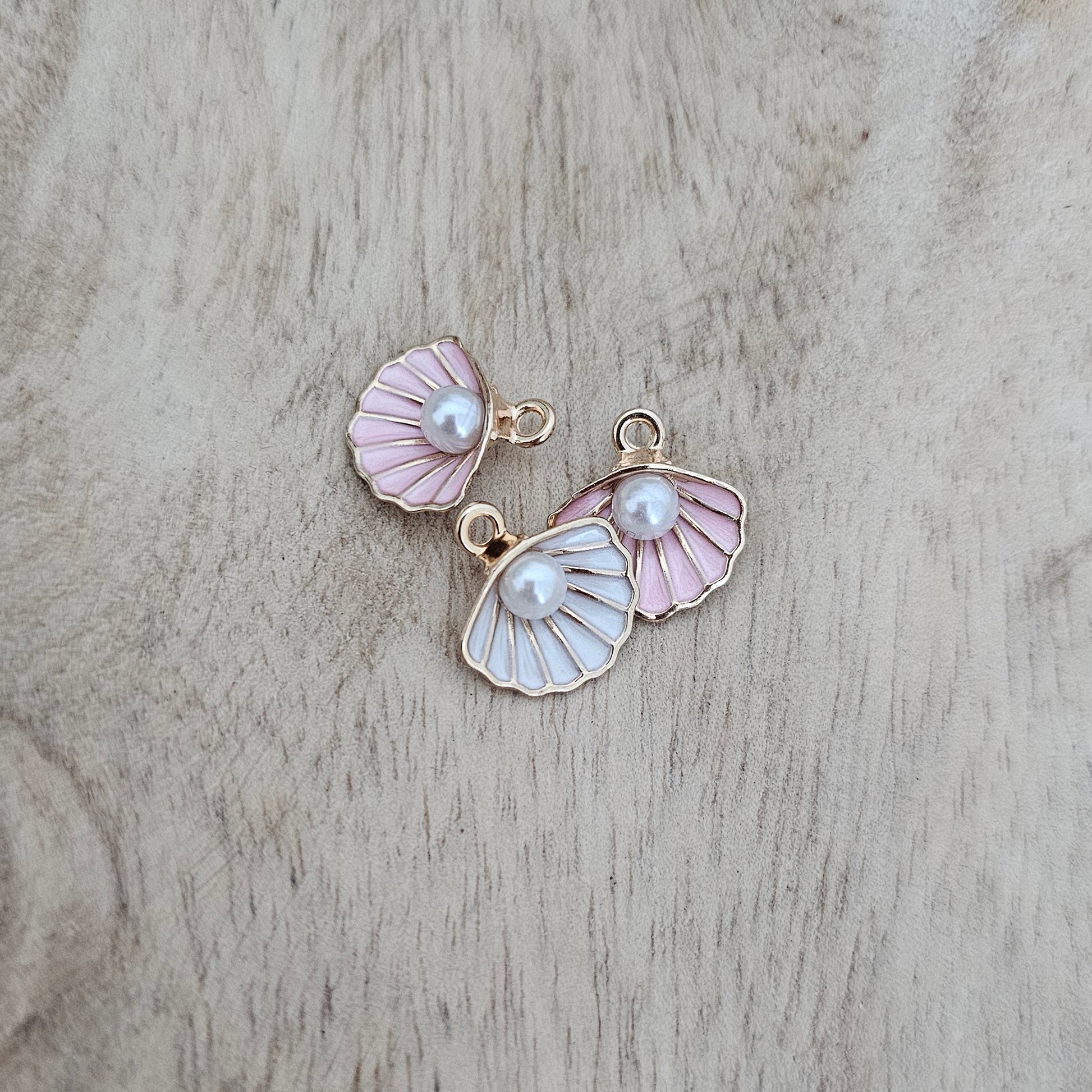 White and Pink Shell with Pearl Charm Custom Charm Necklace