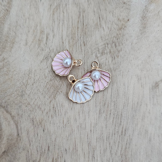 White and Pink Shell with Pearl Charm Custom Charm Necklace