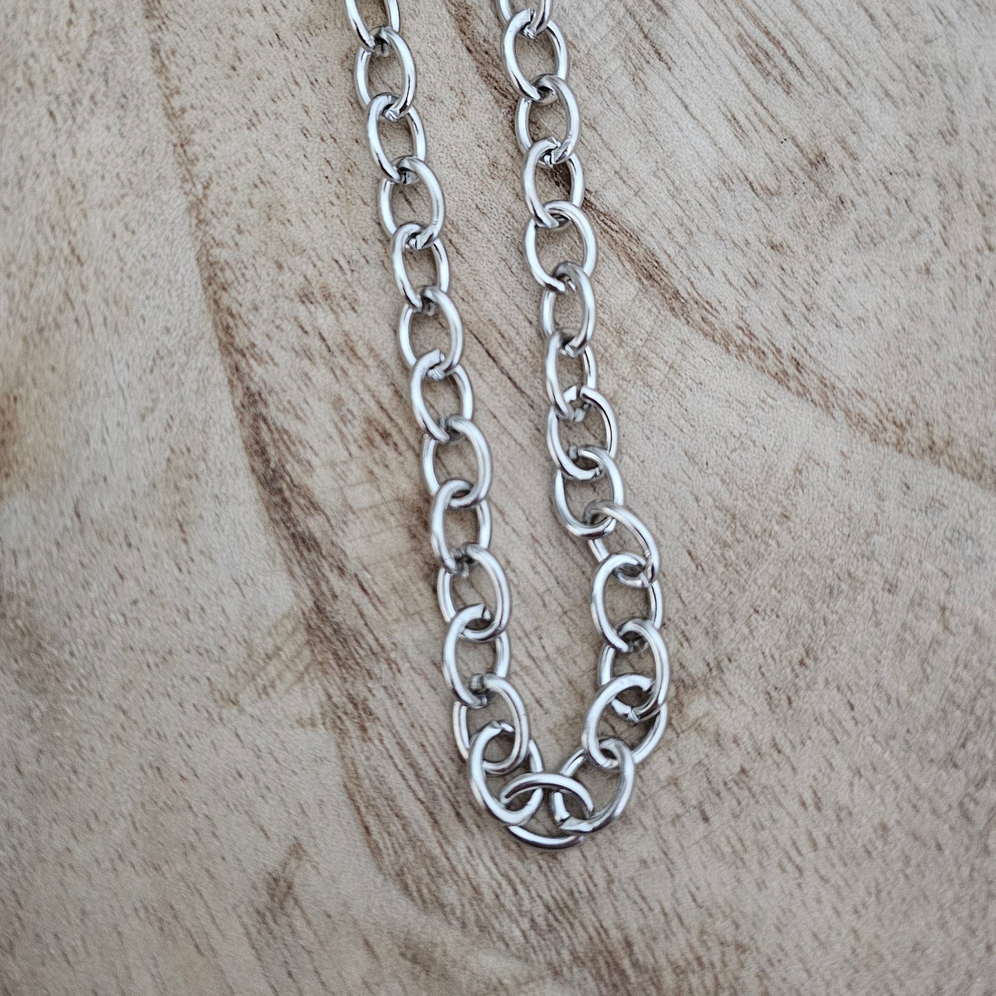 Silver Chunky Chain Custom Charm Necklace Close Up