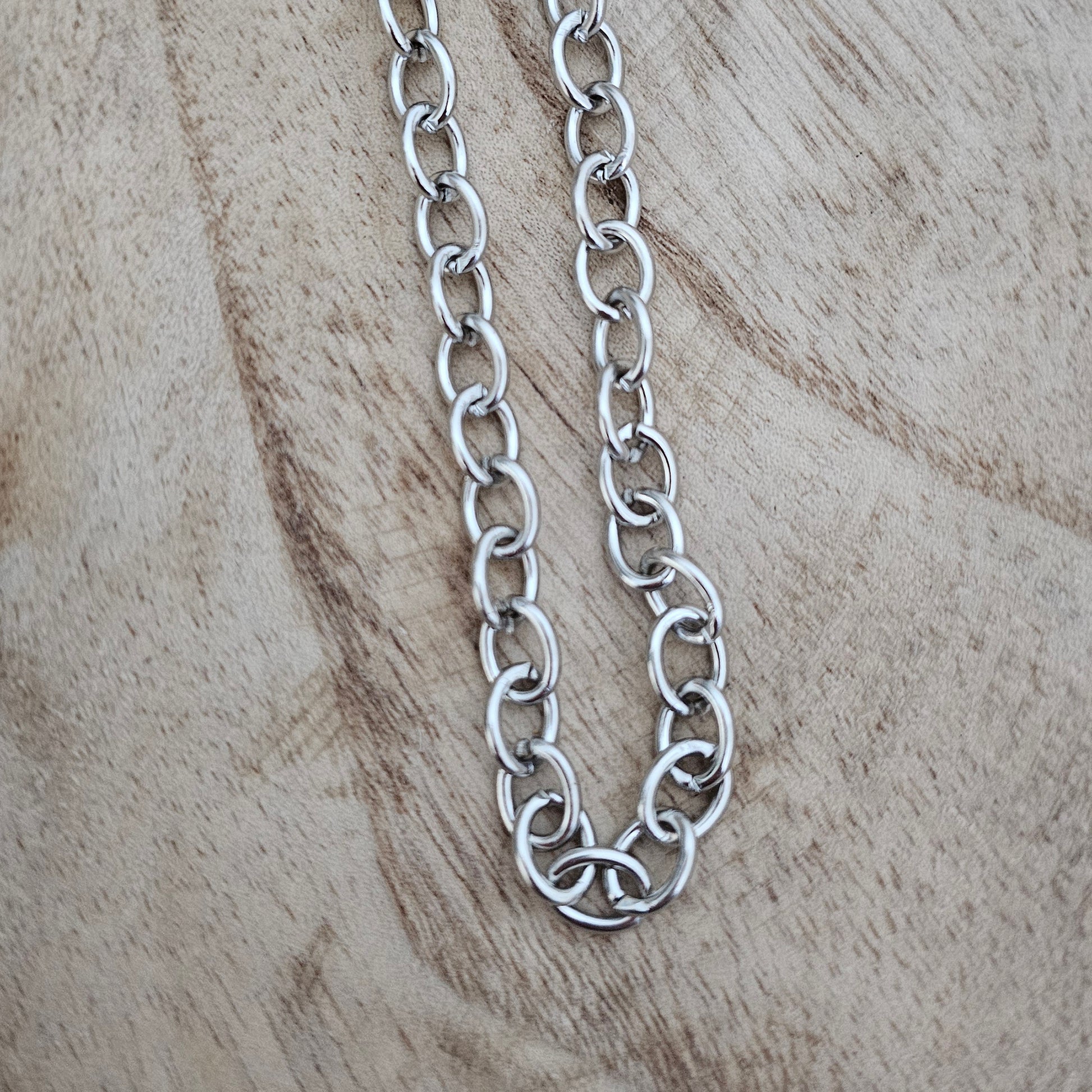 Silver Chunky Chain Custom Charm Necklace Close Up