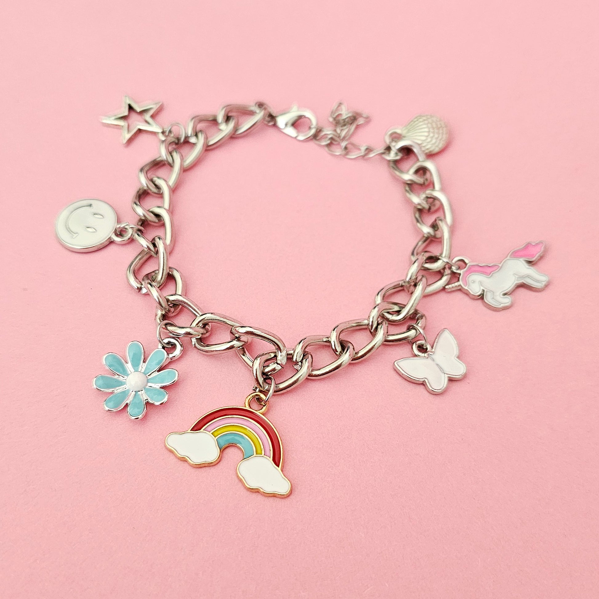 Silver Chunky Custom Charm Bracelet Butterfly Charm