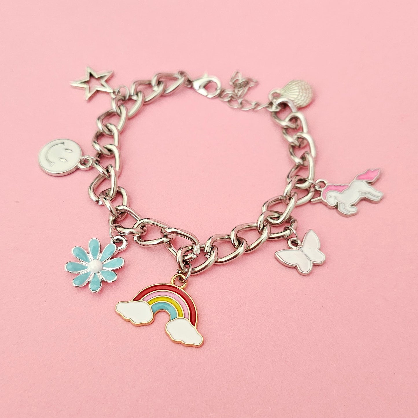 Silver Chunky Custom Charm Bracelet Unicorn Charm