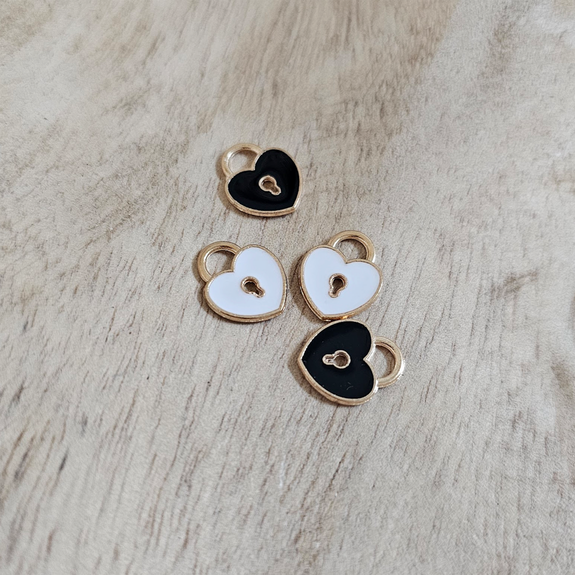 Small Heart Lock Black and White Gold Charm Custom Charm Necklace