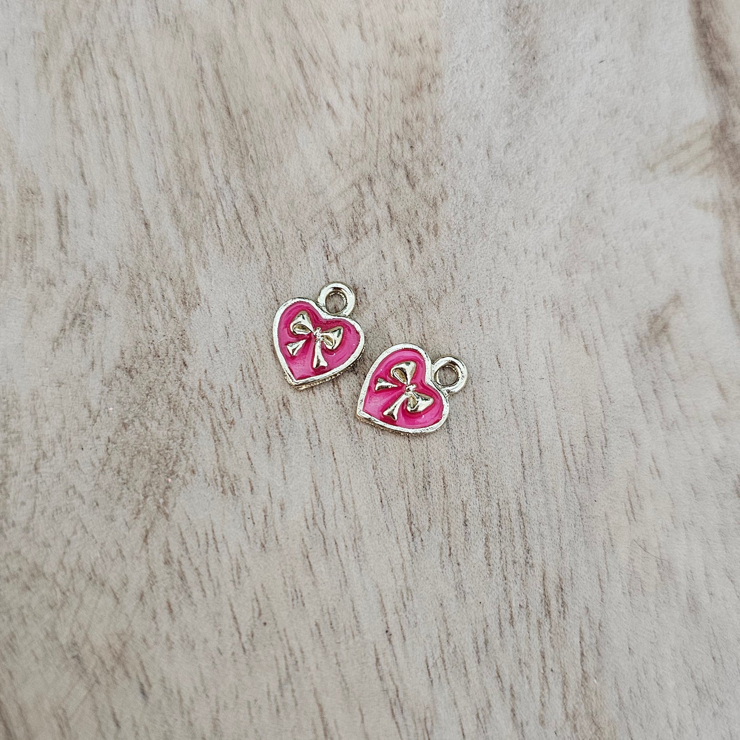 Small Pink Heart Charm with Bow Detail Custom Charm Necklace