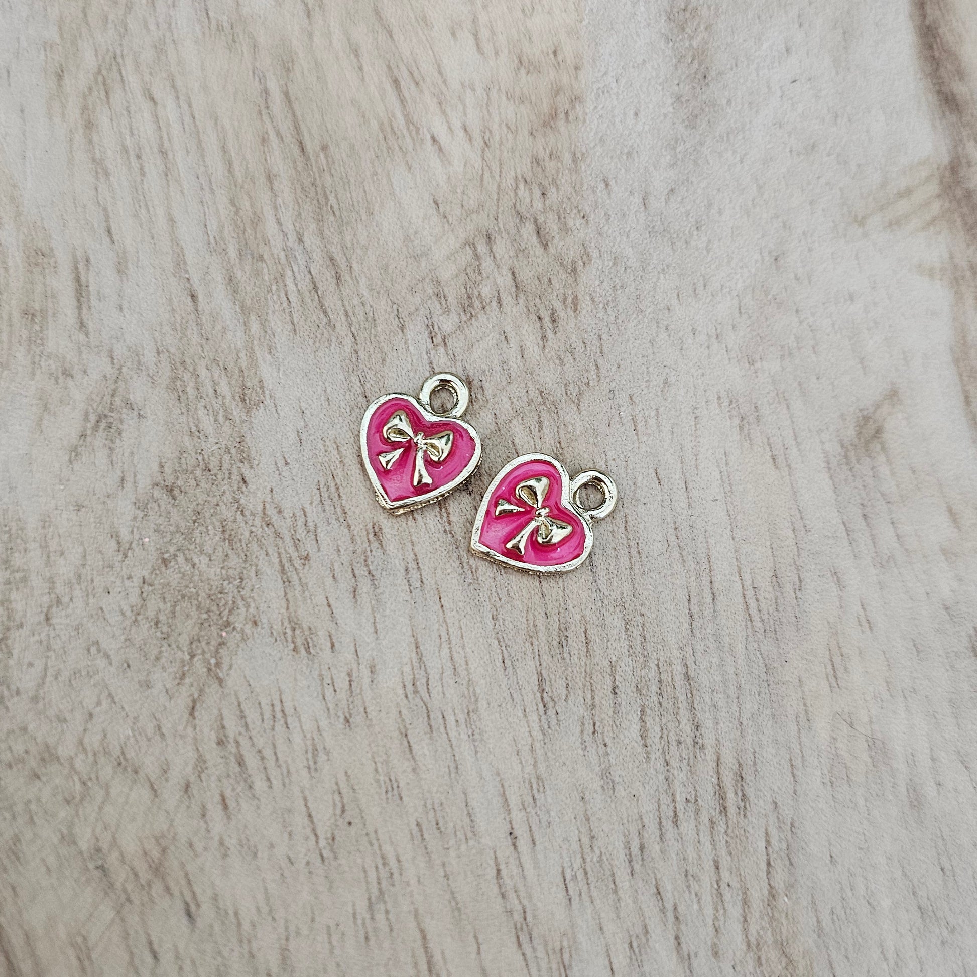 Small Pink Heart Charm with Bow Detail Custom Charm Necklace