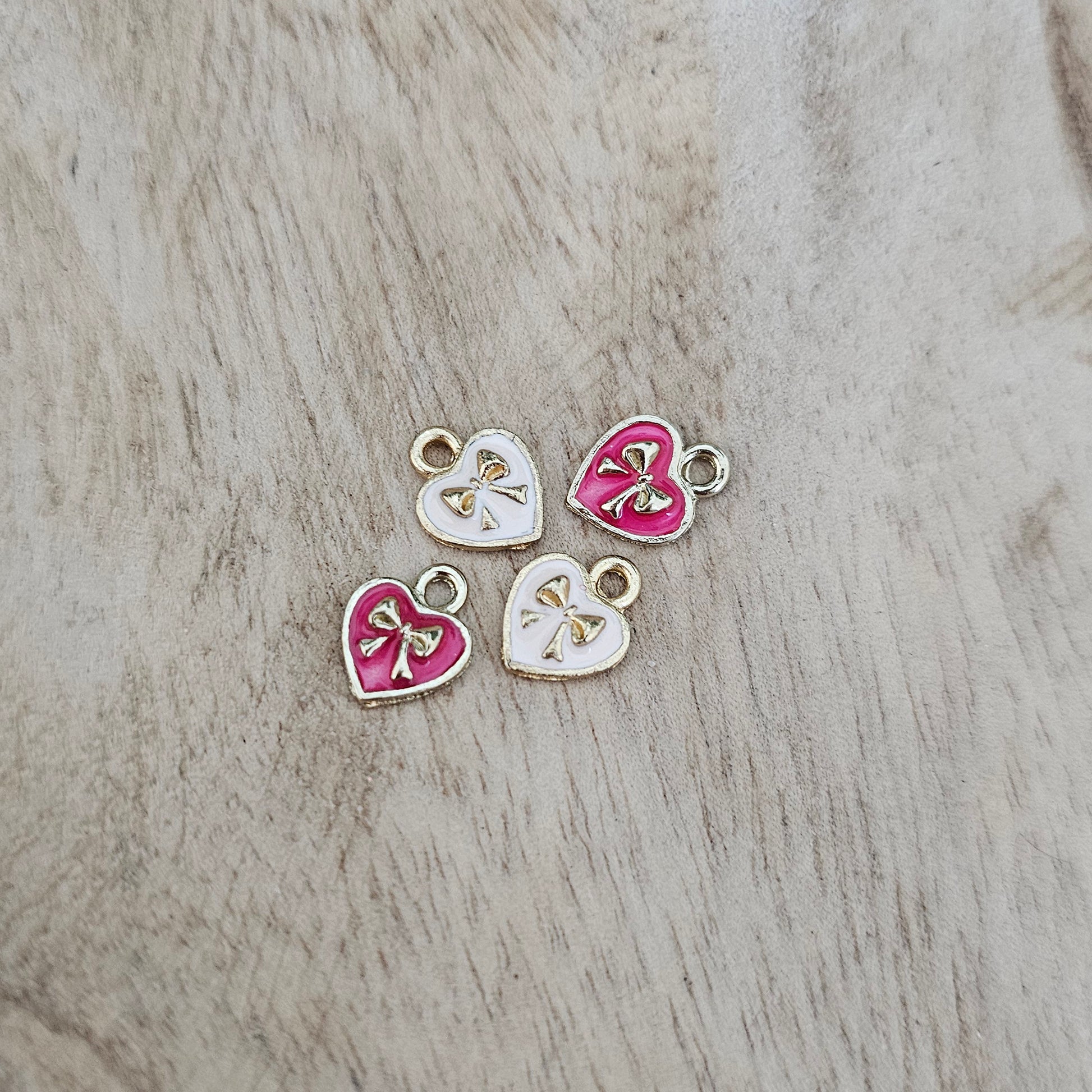 Small Pink and Light Pink Heart Charm with Bow Detail Custom Charm Necklace