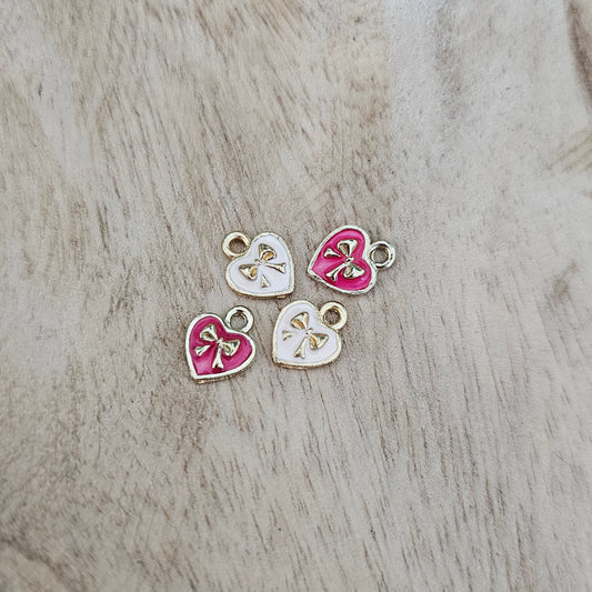 Small Pink and Light Pink Heart Charm with Bow Detail Custom Charm Necklace