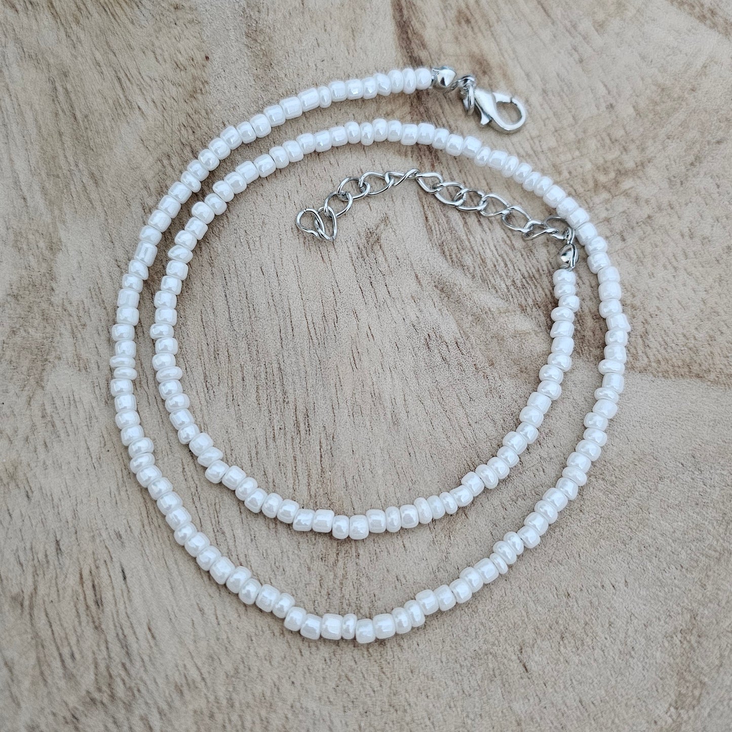 White Bead Chain Custom Charm Necklace Close-up