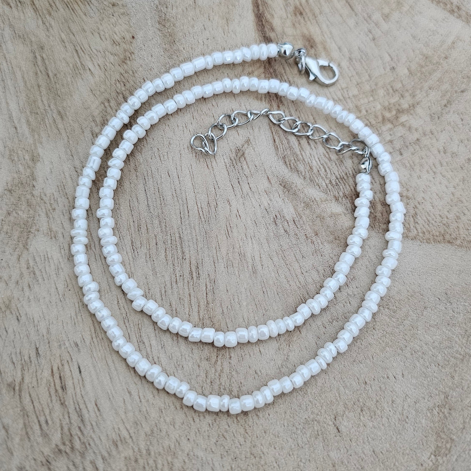 White Bead Chain Custom Charm Necklace Close-up