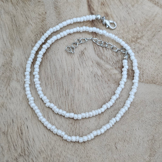 White Bead Chain Custom Charm Necklace Close-up