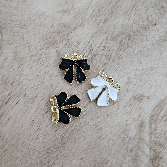 White and Black Bow Charm Custom Charm Necklace