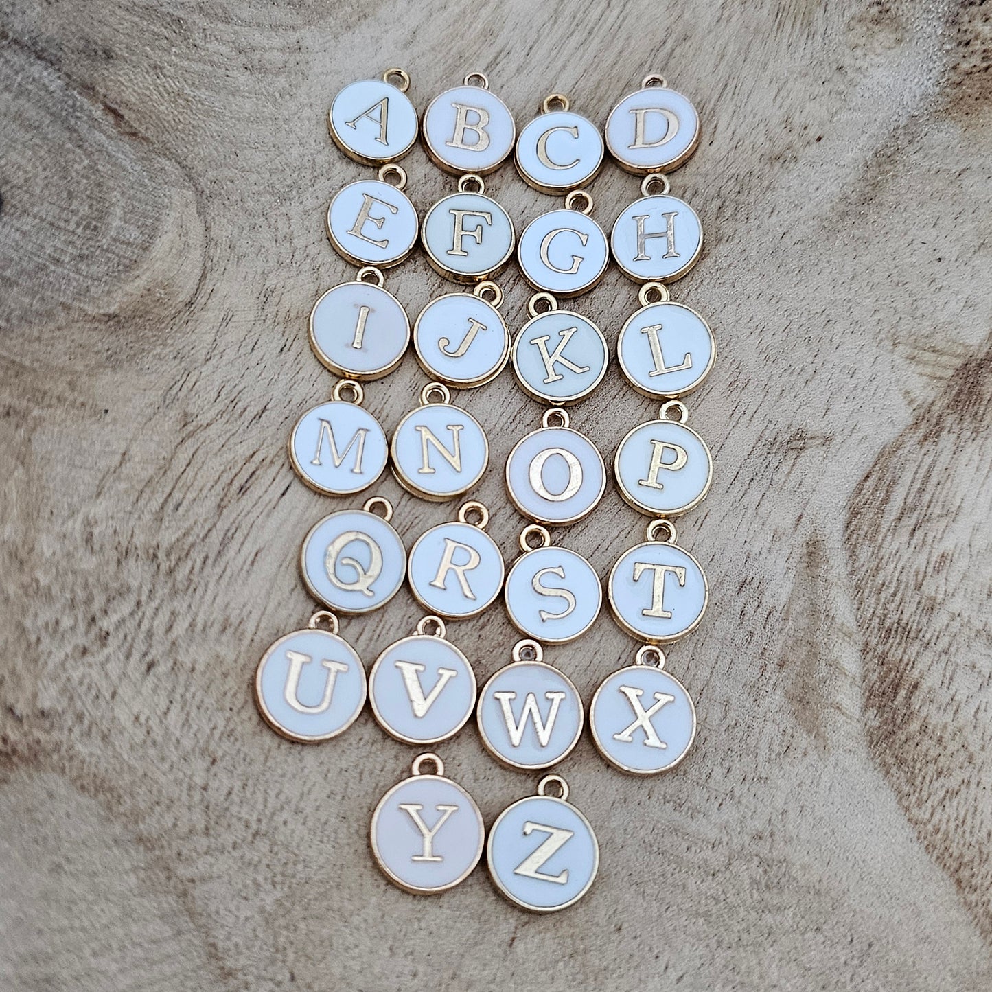 White Circle Alphabet Charm Gold Custom Charm Necklace Letters