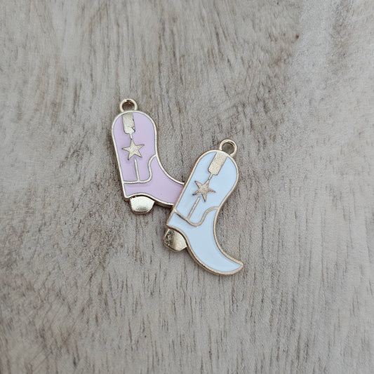 White and Pink Cowboy Boot Charms Custom Charm Necklace